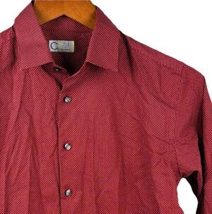 Calibrate Mens Dress Shirt Trim Fit Size 16 Red Polka Dot Button Up C2 36” Chest